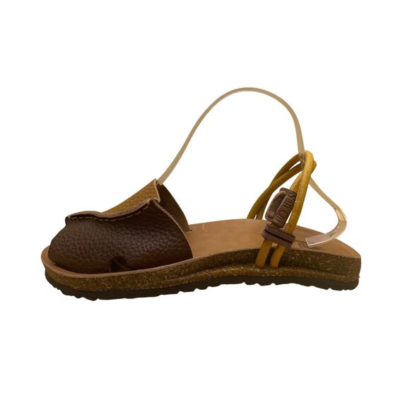 San Ou Womens Brown & Yellow Leather Open-Toe Slingback Sandals Size EU38/US7 - Picture 4 of 9